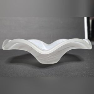 White Frosted Murano Glass Pedestal Bowl